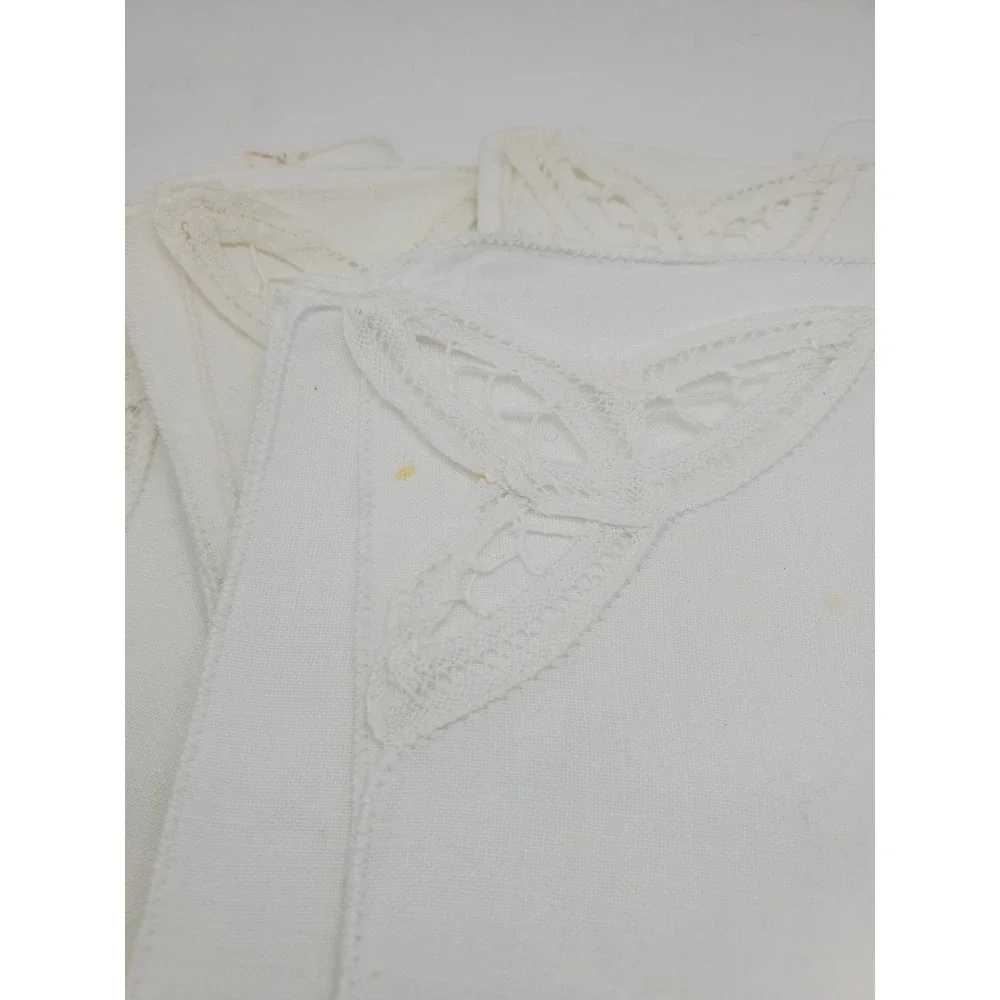 Vintage Mid-Century White Linen Cutwork Napkins - Set of 8
